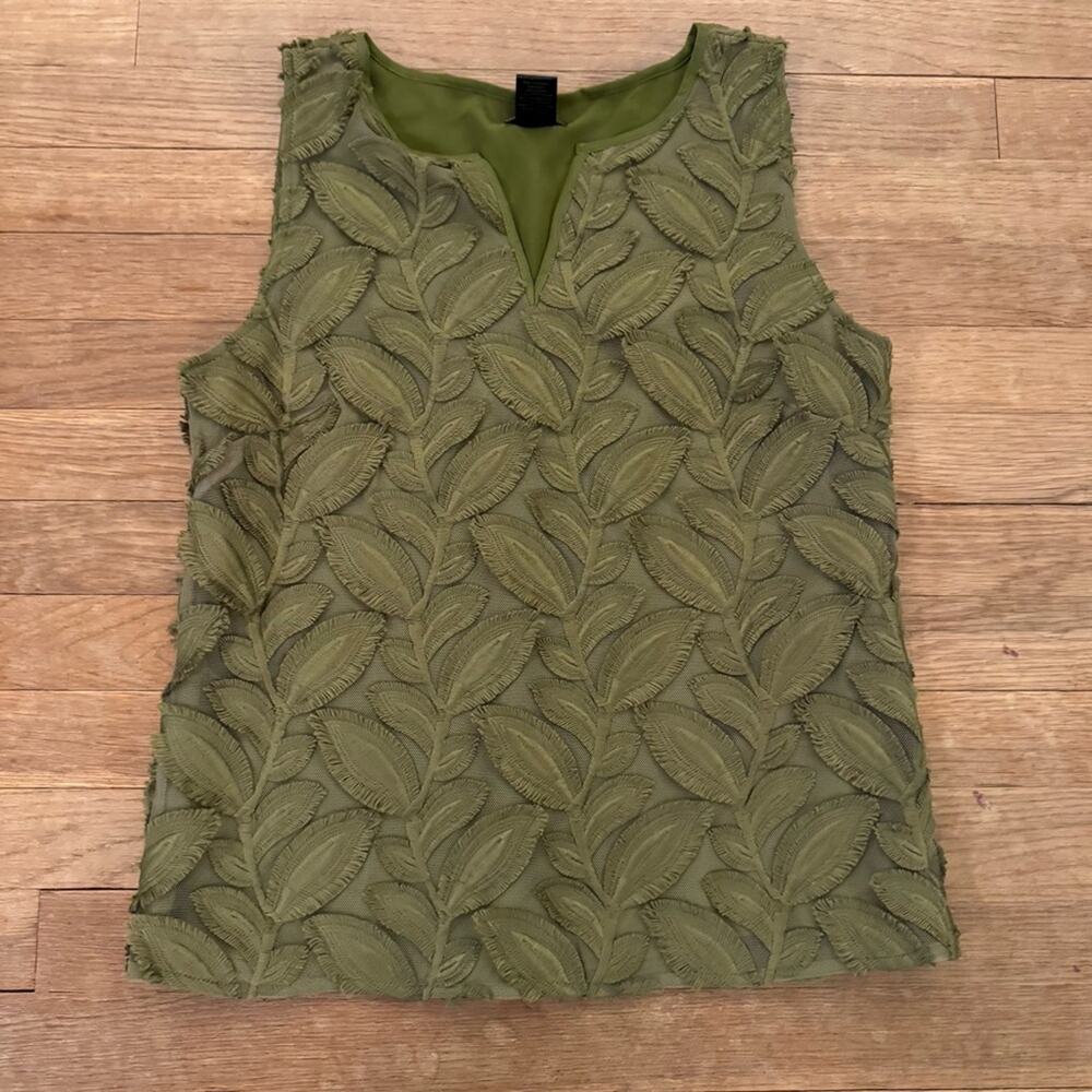 Ann Taylor Sleeveless Mesh V-Neck Embellished Leaves Leaf Blouse Tank Top|S
b69